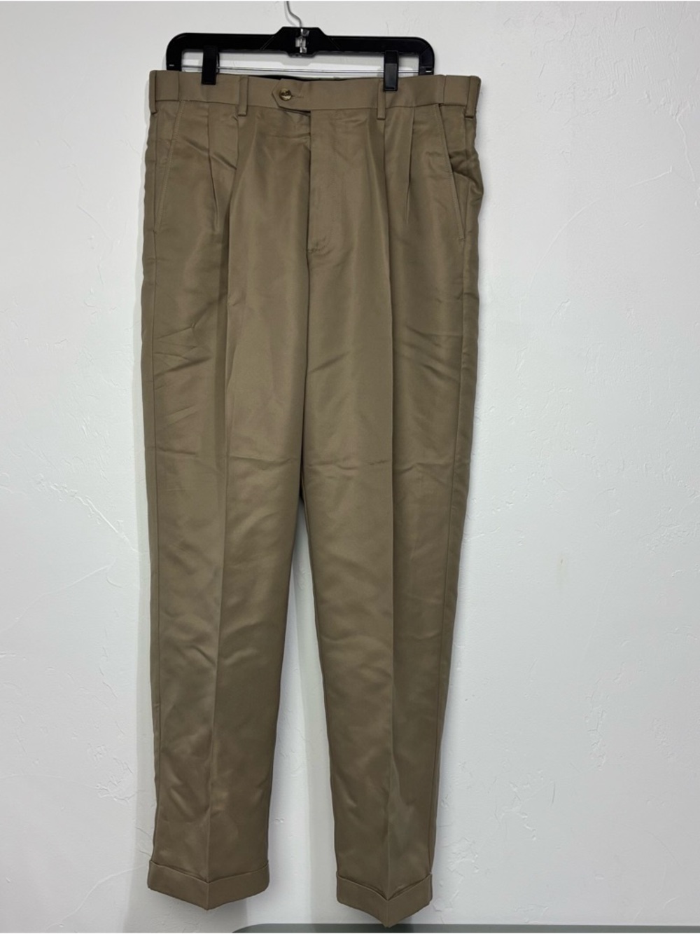 Perry Ellis Portfolio Men's Neutral Dress Slacks Cuff Pleated 34x32 Folio Flex
